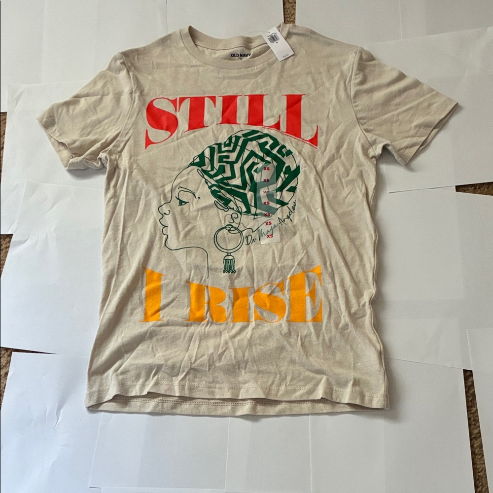 Old Navy Beige Tee with Red and Orange Graphic